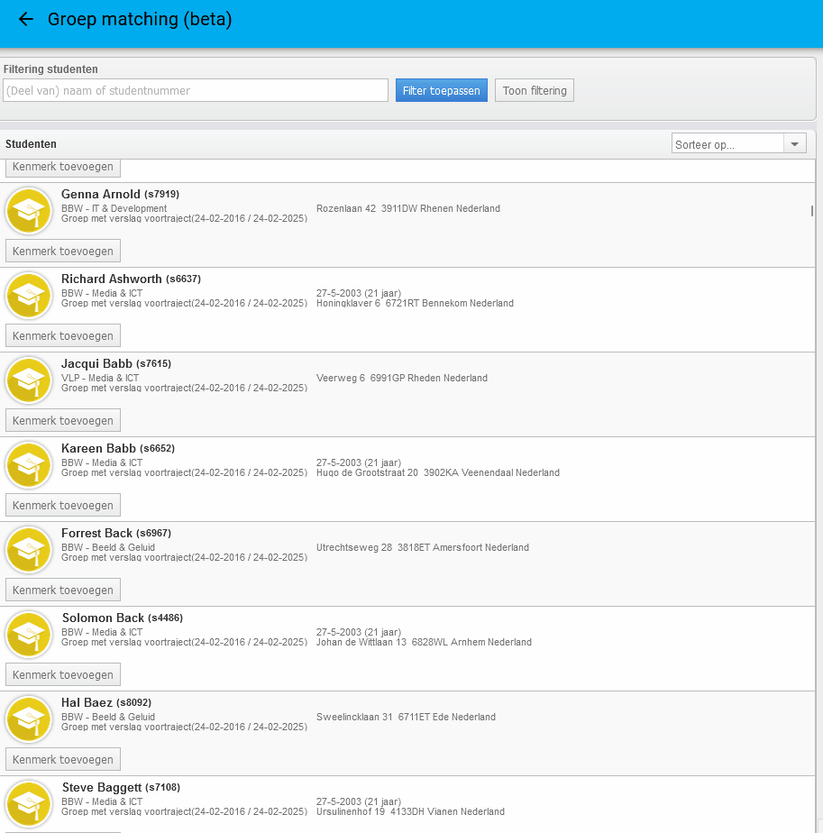Groep Matchen student details